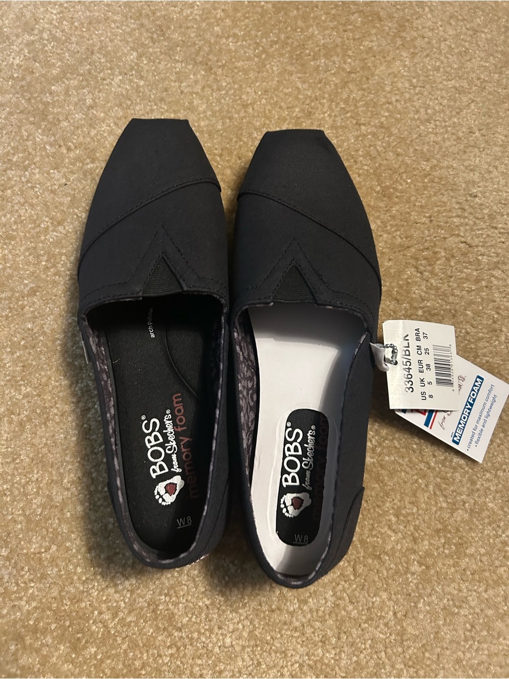 Women's Bobs Black Slip-On Flats with Memory Foam